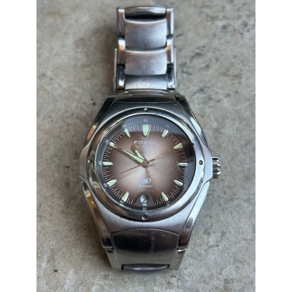 ⭐️Vintage Fossil Blue Womens Silver Tone Stainless⭐️AM3747⭐️Quartz Watch A3⭐️